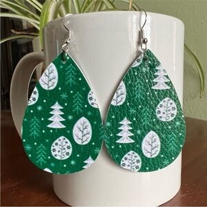 NWT Christmas Themed Faux Leather Tear Drop Earrings
